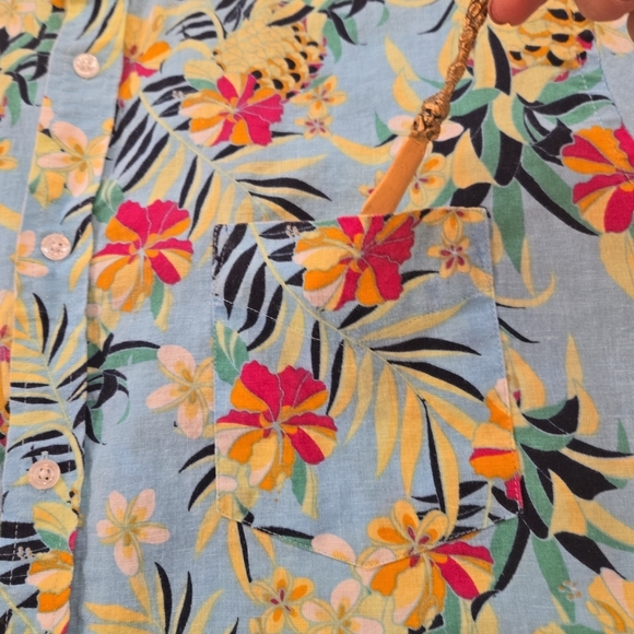 Linen Cotton Pineapple Floral Tropical Hawaiian Short Sleeve Button Down XXL - Picture 2 of 6